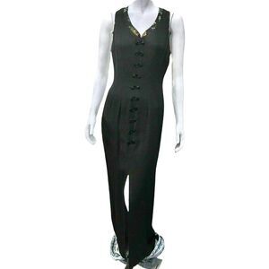 La Belle Juniors Long Dress Fitted Black Sleeveless Slit Chinese Gown 9 New